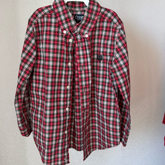 Chap's Boy's Red Plaid Long Sleeves  Dress Shirt sz 5 Christmas Plaid - Picture 1 of 5